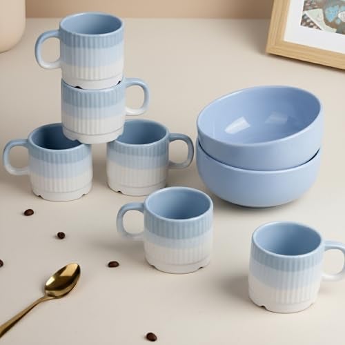 The Earth Store Solid Lavender Snack Bowl & Tea Cup Combo | 2 Bowls 500ML & 6 Cups 190ML | Microwave & Dishwasher Safe - Multipurpose Combo for Gifting, Coffee, Snacks - Image 3