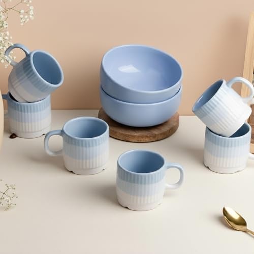 The Earth Store Solid Lavender Snack Bowl & Tea Cup Combo | 2 Bowls 500ML & 6 Cups 190ML | Microwave & Dishwasher Safe - Multipurpose Combo for Gifting, Coffee, Snacks - Image 1