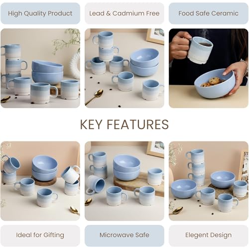 The Earth Store Solid Lavender Snack Bowl & Tea Cup Combo | 2 Bowls 500ML & 6 Cups 190ML | Microwave & Dishwasher Safe - Multipurpose Combo for Gifting, Coffee, Snacks - Image 5