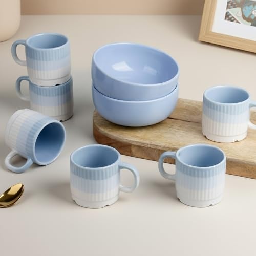 The Earth Store Solid Lavender Snack Bowl & Tea Cup Combo | 2 Bowls 500ML & 6 Cups 190ML | Microwave & Dishwasher Safe - Multipurpose Combo for Gifting, Coffee, Snacks - Image 4