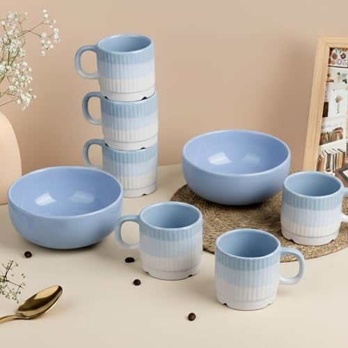The Earth Store Solid Lavender Snack Bowl & Tea Cup Combo | 2 Bowls 500ML & 6 Cups 190ML | Microwave & Dishwasher Safe - Multipurpose Combo for Gifting, Coffee, Snacks - Image 2