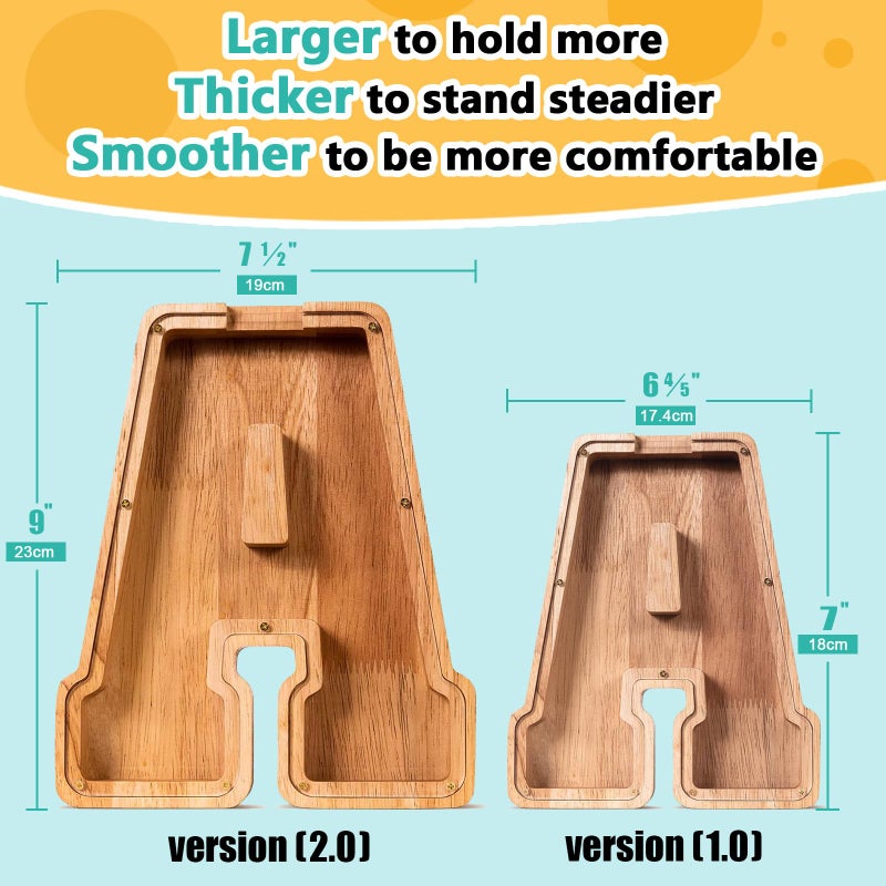 SummiDate Wooden Letter Piggy Bank for Kids Piggy Bank for Boys Girls Toddler Alphabet A Money Bank Personalized Initial Wood Coin Bank Gifts for Birthday Christmas Festival Baby Shower A - Image 3
