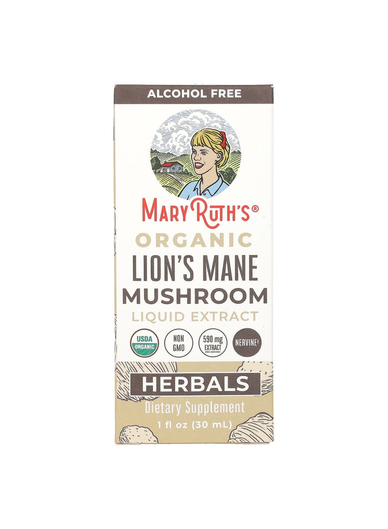 MaryRuth's مستخلص فطر ذيل الأسد العضوي السائل، خالي من الكحول، 1 أونصة سائلة (30 مل)