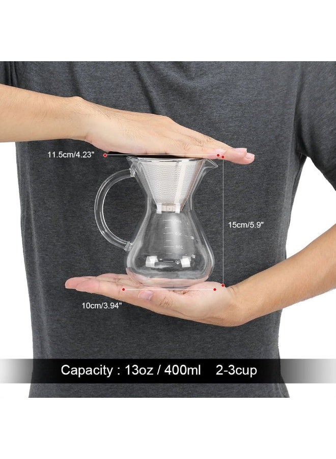 Stainless Steel Coffee Dripper Set with 400ml Glass Carafe – Manual Pour Over Coffee Maker Set - Image 5