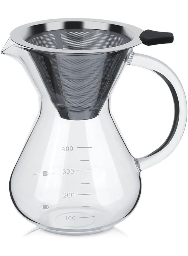 Stainless Steel Coffee Dripper Set with 400ml Glass Carafe – Manual Pour Over Coffee Maker Set - Image 1