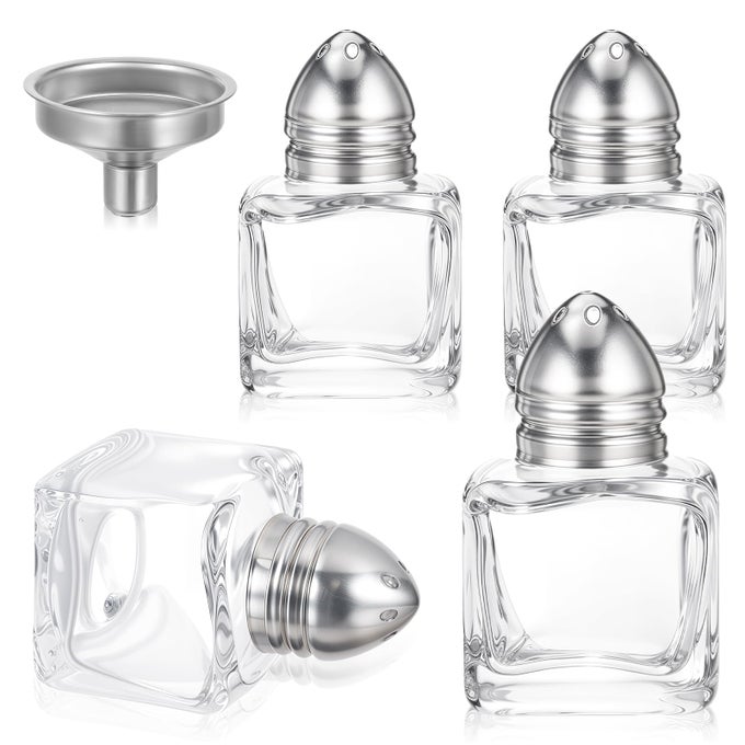 4 PCS MINI SALT AND PEPPER SHAKERS05 OZ MINI SALT SHAKER GOLD SALT AND PEPPER SHAKERS BULK WITH FUNNEL SMALL SALT SHAKERS TINY GLASS SALT AND PEPPER SHAKER FOR KITCHEN RESTAURANT TRAVEL CAMP