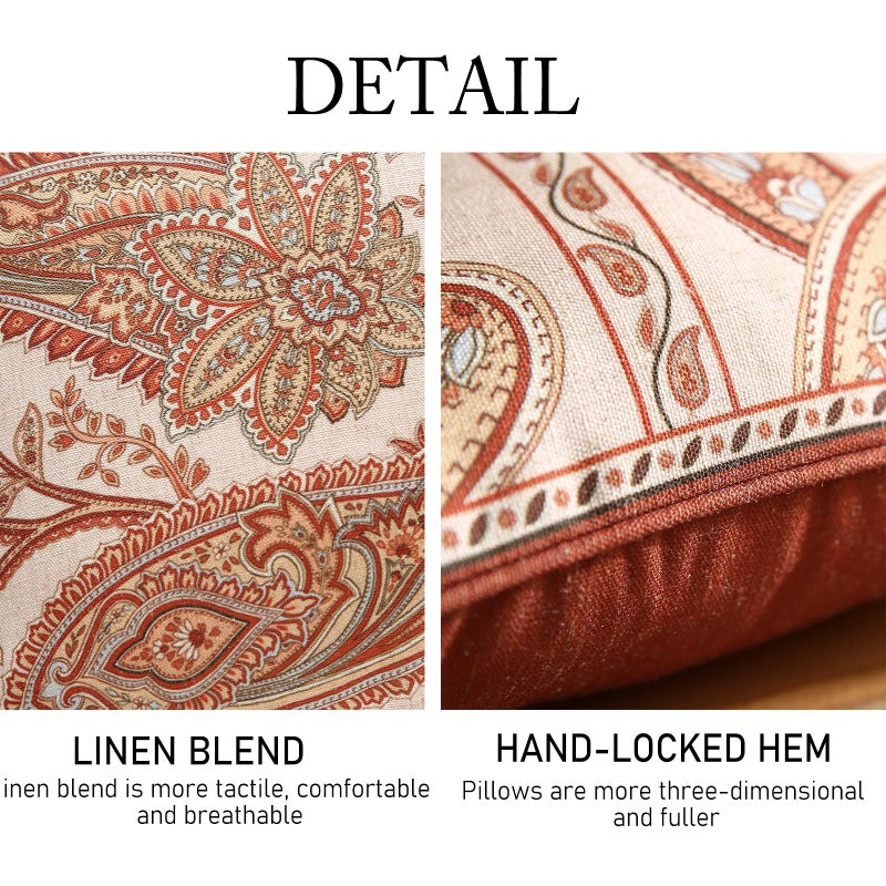 ISAENNE Design Linen Classic Vintage Throw Pillow Covers 12"x20" Pack of 2, Rectangle Cushion Covers with Orange Yellow Paisley Style Pattern Decor Pillowcases for Bed,Living Room,Outdoor,Car - Image 5