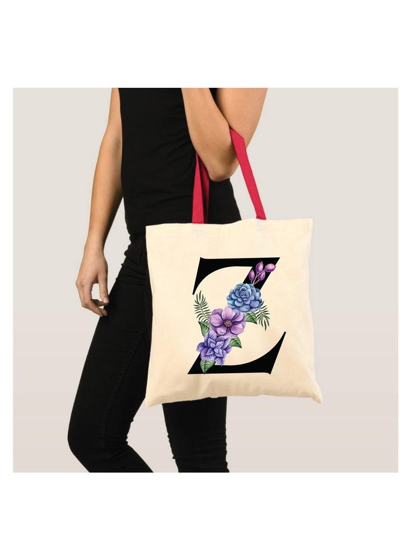 PRINTSHOP4ME Initial Letters Canvas Cotton Tote Bag With Red Handle-Ideal Gifts For Bridesmaids-Party Bag-Reusable Bags - Image 3