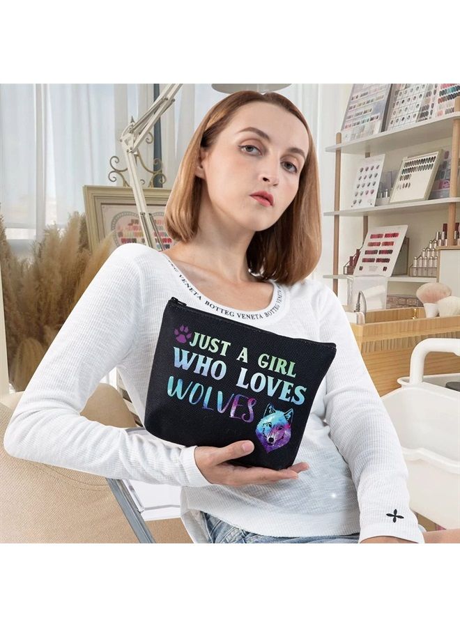 LEVLO Funny Wolf Cosmetic Bag Animal Lover Gift Just A Girl Who Loves Wolves Makeup Zipper Pouch Bag Wolf Lover Gift (Loves Wolves Black) - Image 4