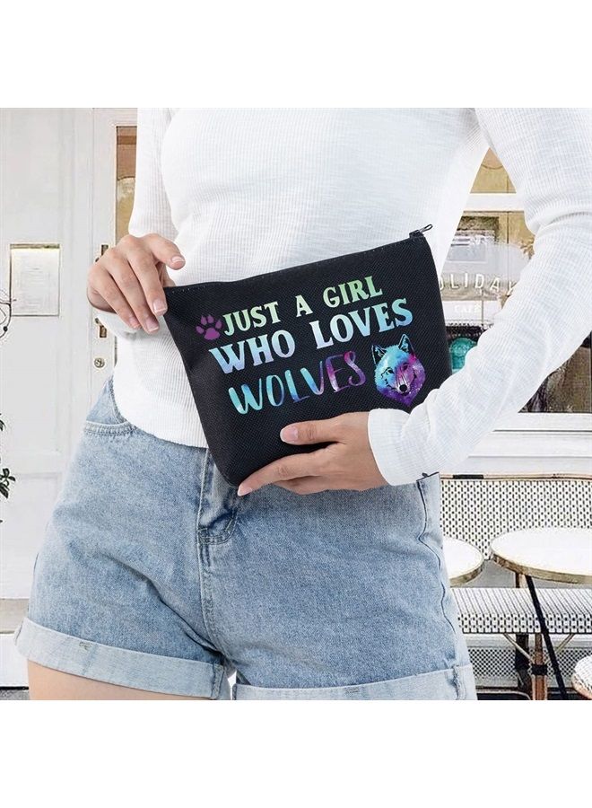 LEVLO Funny Wolf Cosmetic Bag Animal Lover Gift Just A Girl Who Loves Wolves Makeup Zipper Pouch Bag Wolf Lover Gift (Loves Wolves Black) - Image 5