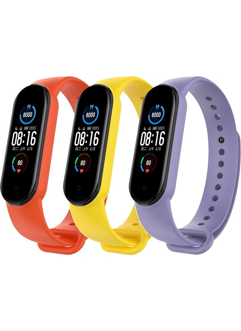 APEXEL Xiaomi Mi Band 5 and 6 Compatible Band Set 3-Piece - Orange/yellow/lilac 
