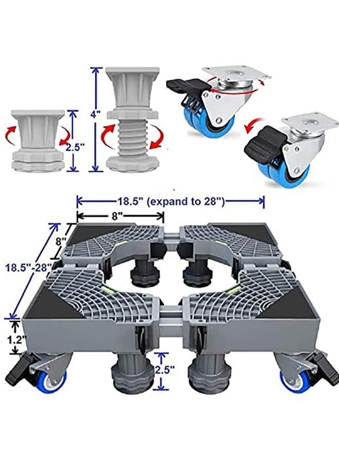 Arabest Multi-functional Double Tube Washing Machine Base, Refrigerator Stand with Movable Roller, Grey - 8 Strong Feet & 4 Locking Rubber Swivel  - Image 2
