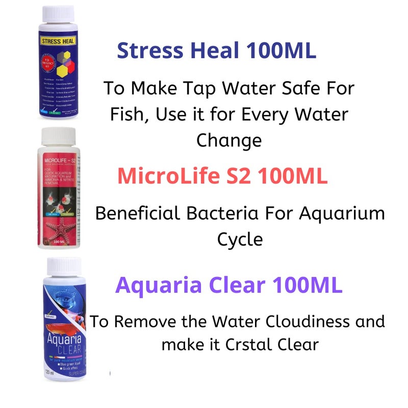 VAYINATO Aquatic Remedies Aquarium Fish Tank Must Have Starter Combo (Stress Heal + Aquaria Clear + Microlife S2) 3 * 100 Ml - 3 Pcs Combo Starter Pack - Image 2