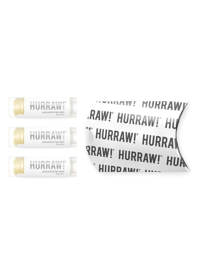 Hurraw! Unscented Lip Balm, 3 Pack: Organic, Certified Vegan, Cruelty and Gluten Free. Non-GMO, 100% Natural Ingredients. Bee, Shea, Soy and Palm Free. Made in USA