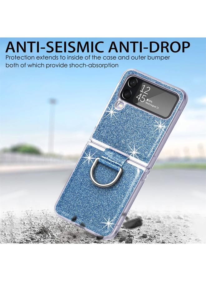 S-TOP Case For Samsung Galaxy Z Flip4 Glitter Leather Skin PC Phone Case with Ring - Image 4