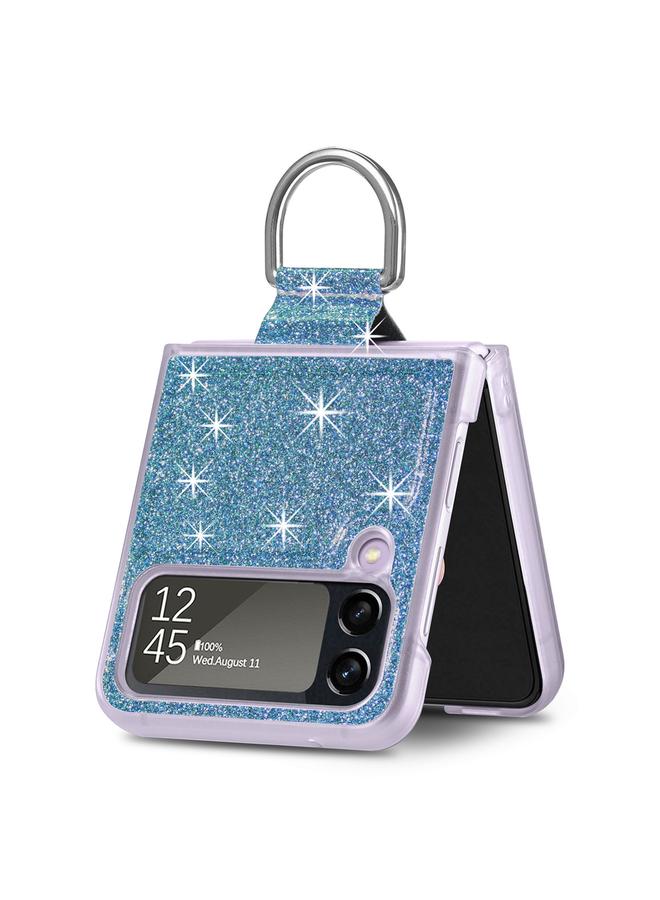 S-TOP Case For Samsung Galaxy Z Flip4 Glitter Leather Skin PC Phone Case with Ring - Image 3