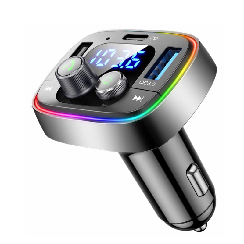 LIHAN محول السيارة بلوتوث 5.4 من LIHAN USB C، جهاز إرسال راديو FM لاسلكي، مكالمات بدون استخدام اليدين ومستقبل صوتي، مشغل موسيقى MP3، شحن سريع QC3.0 وType-C PD، إضاءة خلفية LED بـ 7 ألوان - Image 1