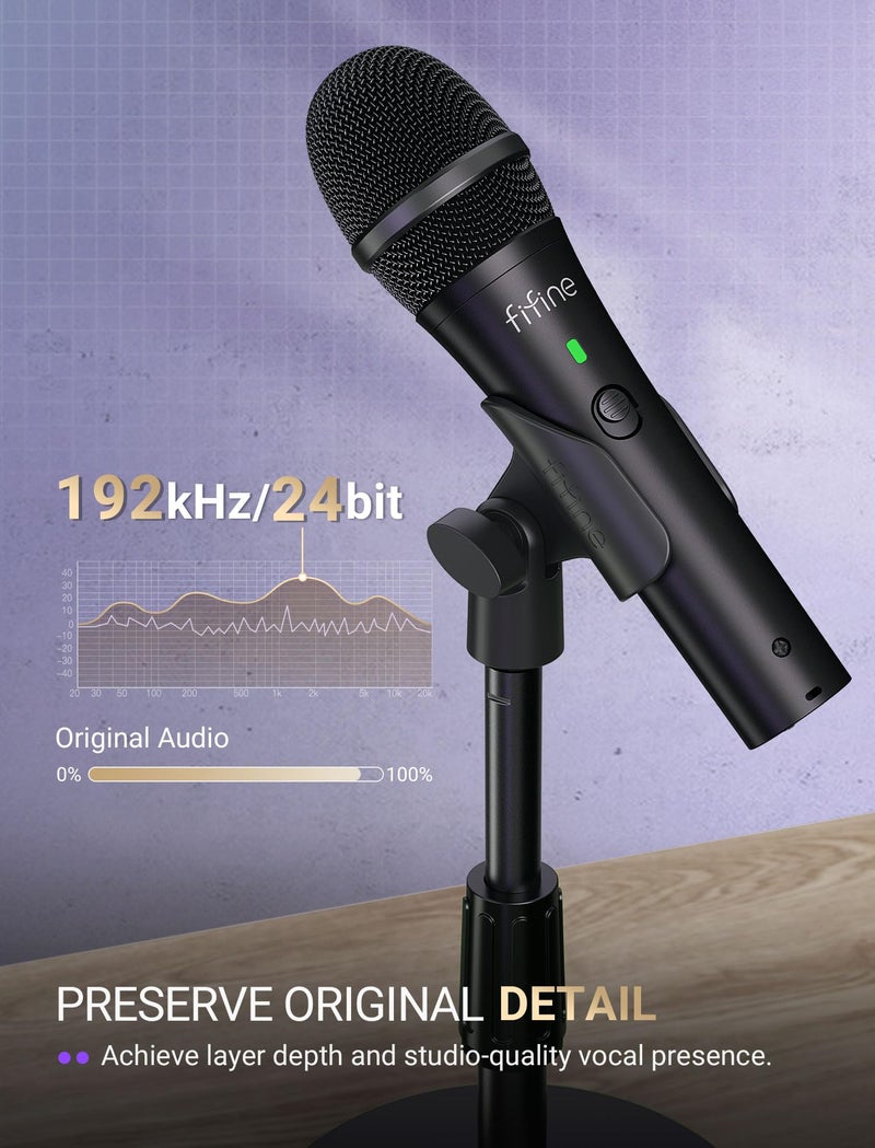 FIFINE USB/XLR Dynamic Microphone for Podcast Recording, Studio Handheld Mic Set with Desktop Stand for Vocal, Voice Over, Streaming, Black-AmpliTank TANK2 - Image 2