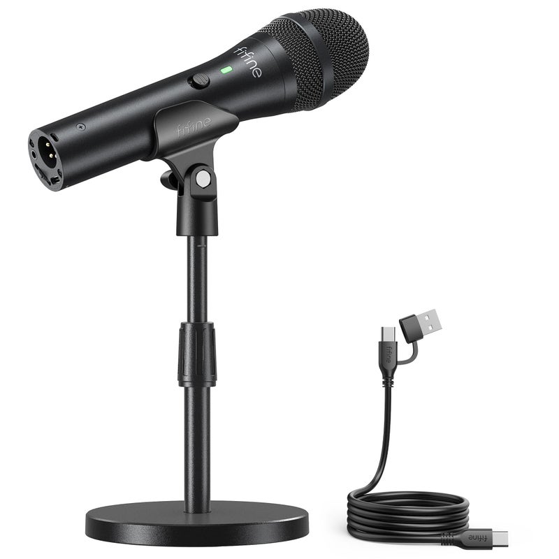 FIFINE USB/XLR Dynamic Microphone for Podcast Recording, Studio Handheld Mic Set with Desktop Stand for Vocal, Voice Over, Streaming, Black-AmpliTank TANK2 - Image 1