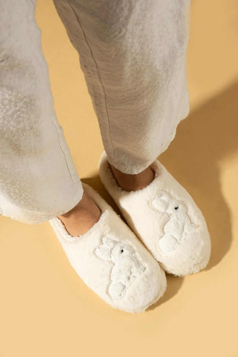 Pembe Potin Pink Potin Rabbit Embroidered Silent Sole Plush Women's Home Slippers K80-25