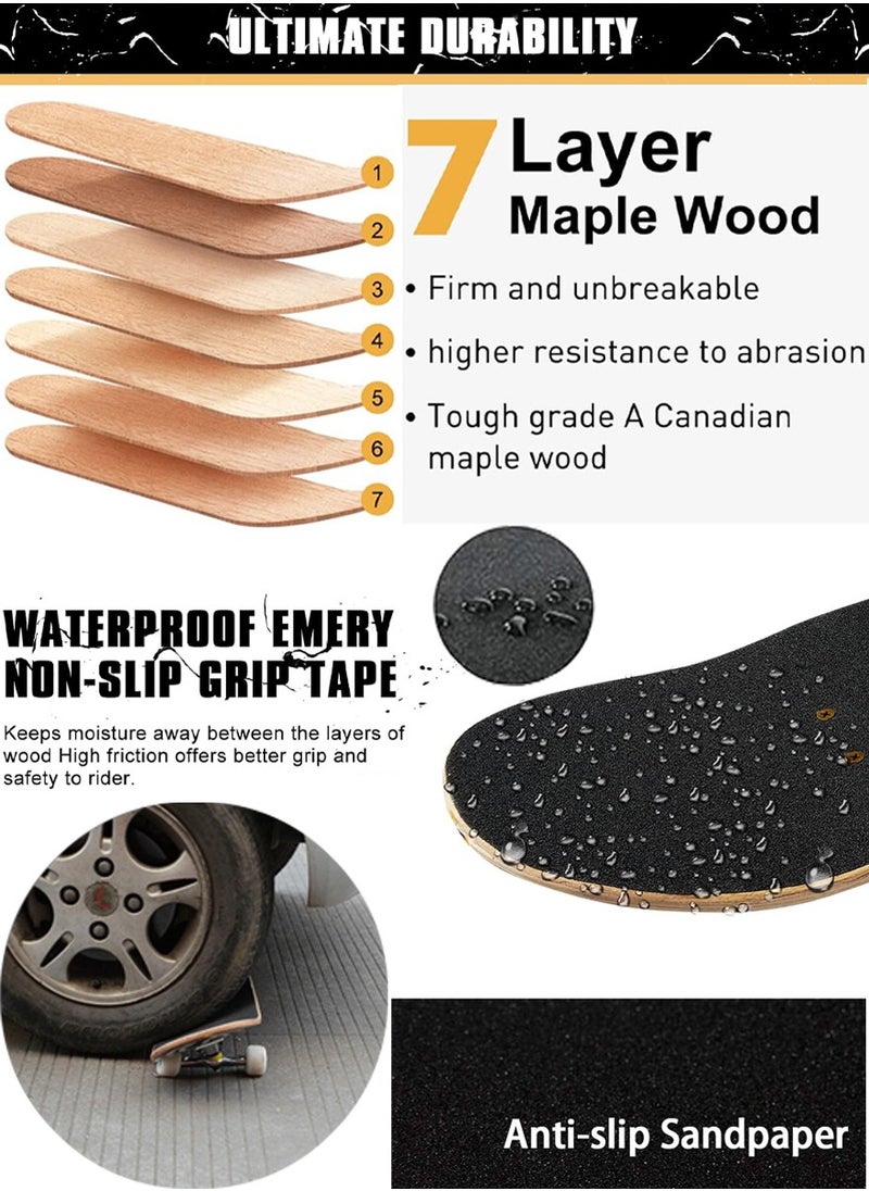 QUTOOB Professional Skateboard, 31 x 8 Inch Double Kick Standard Skate Board For Kids Youth Adults, High Quality 7 Layer Canadian Maple Concave Deck Skateboard Ideal for All Level Skaters, Beginners, Experts  - Image 3