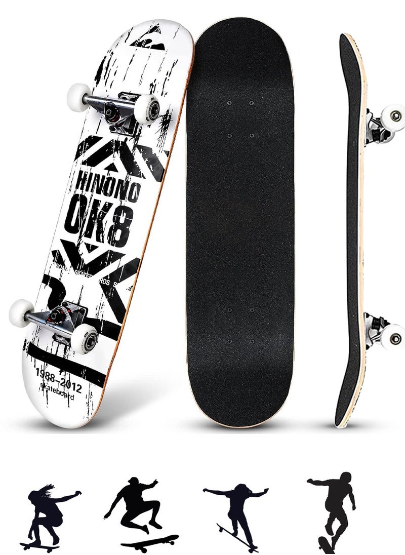 QUTOOB Professional Skateboard, 31 x 8 Inch Double Kick Standard Skate Board For Kids Youth Adults, High Quality 7 Layer Canadian Maple Concave Deck Skateboard Ideal for All Level Skaters, Beginners, Experts  - Image 1