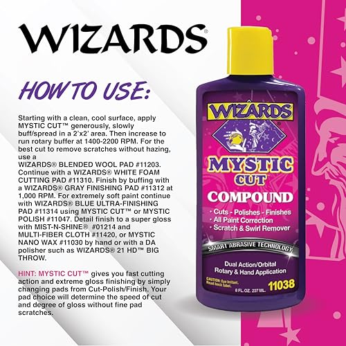 Wizards Mystic Cut Smart Abrasive for Auto Detailing Supplies - No Mess Scratch Remover for Vehicles - Water Based Cutting Compound - Removes Swirls, Defects, Fading, Water Spots - 8 oz - Image 3