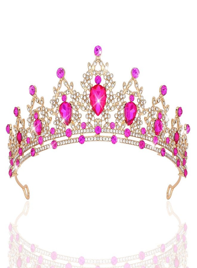 CIEHER Hot Pink Crown Tiara for Women Girls - Dzaaling Rhinestone Alloy Meterial - Image 1