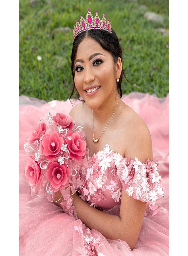 CIEHER Hot Pink Crown Tiara for Women Girls - Dzaaling Rhinestone Alloy Meterial - Image 3