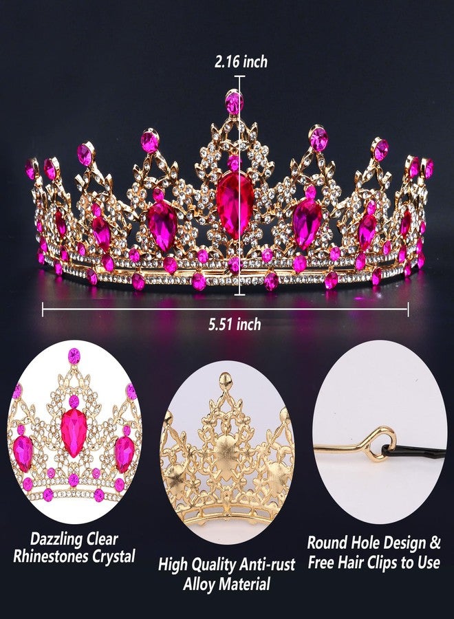 CIEHER Hot Pink Crown Tiara for Women Girls - Dzaaling Rhinestone Alloy Meterial - Image 5