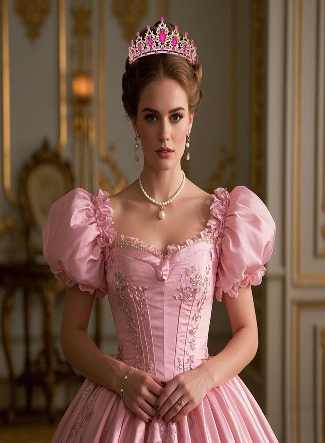 CIEHER Hot Pink Crown Tiara for Women Girls - Dzaaling Rhinestone Alloy Meterial - Image 2