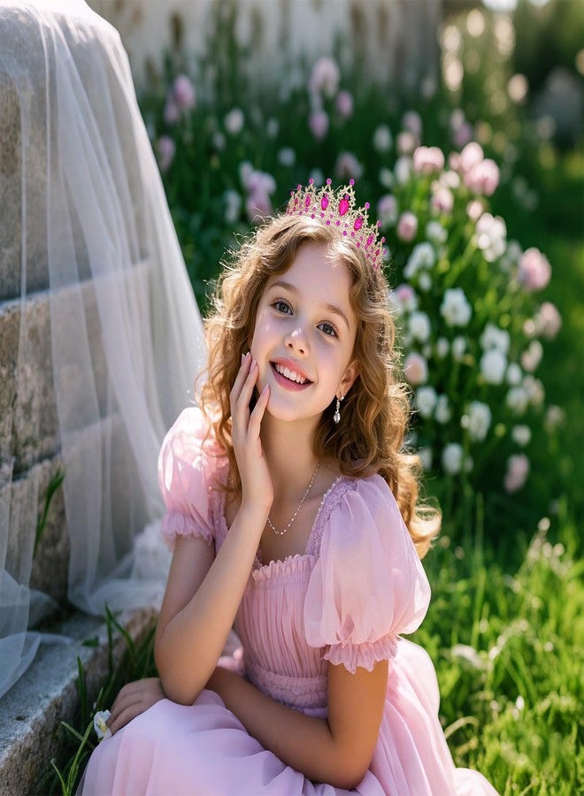 CIEHER Hot Pink Crown Tiara for Women Girls - Dzaaling Rhinestone Alloy Meterial - Image 4