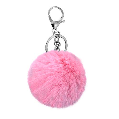 Cityelf Cute Faux Rabbit Fur Ball Pom Pom Keychain Car Key Ring Handbag Tote Bag Pendant Purse Charm (Pink) - Image 1