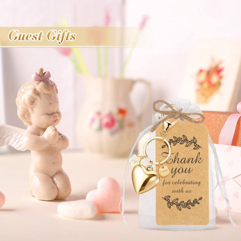 Ecation 20 Set Valentine Day Heart Keychain Party Favor Bulk Steel Keyring Charm Accessories Souvenir Present Kraft Tag Organza Bag for Guest Baptism Bridal Baby Shower Wedding Gift - Image 5