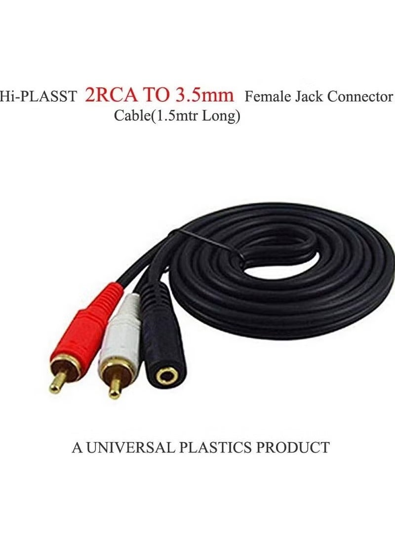 TIGER 🎧 3.5mm Female to 2RCA Male Stereo AV Video Splitter Cable (1.5m) – High-Quality Audio & Video Signal Transfer Cable for VCD, Sound System, Amplifier, HDTV, Speakers & Home Theatre – Ideal for Clear Stereo Sound & Video Output - Image 3