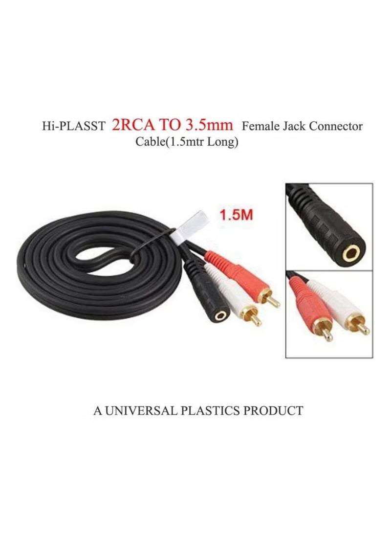TIGER 🎧 3.5mm Female to 2RCA Male Stereo AV Video Splitter Cable (1.5m) – High-Quality Audio & Video Signal Transfer Cable for VCD, Sound System, Amplifier, HDTV, Speakers & Home Theatre – Ideal for Clear Stereo Sound & Video Output - Image 4