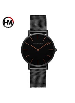 Hannah Martin 36mm Minimalist Quartz Womens Watch CH36WFH black face black chain rose gold scale