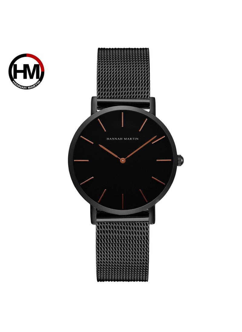 Generic - Hannah Martin 36mm Minimalist Quartz Womens Watch CH36WFH black face black chain rose gold scale - Image 1