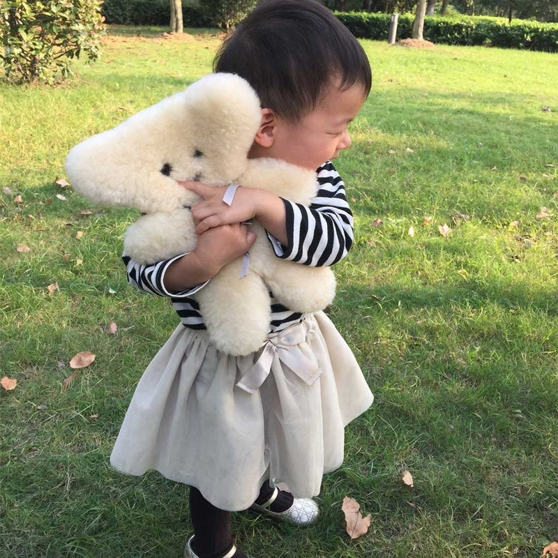 funlife 100% Australian Soft Lambskin Flat Teddy Bear for Baby Birthday Gift,Natural Snuggle Bear for Infant,Cream - Image 4
