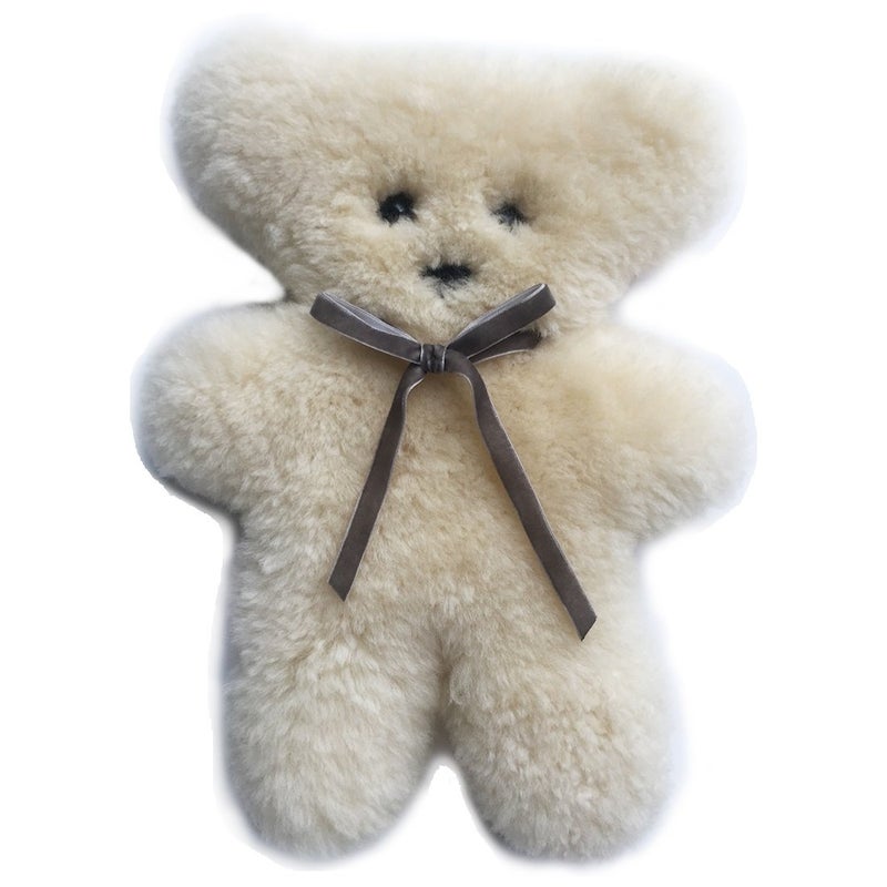 funlife 100% Australian Soft Lambskin Flat Teddy Bear for Baby Birthday Gift,Natural Snuggle Bear for Infant,Cream - Image 1