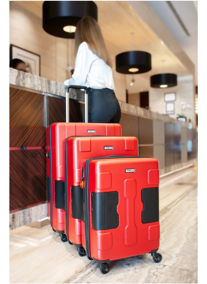 TACH - Connectable 3 Pcs Luggage Set | 22, 24 & 28" Spinner Luggage with TSA Locks | Patented Built-In Connecting System Easily Links 6 Bags | Wine Red - Image 1