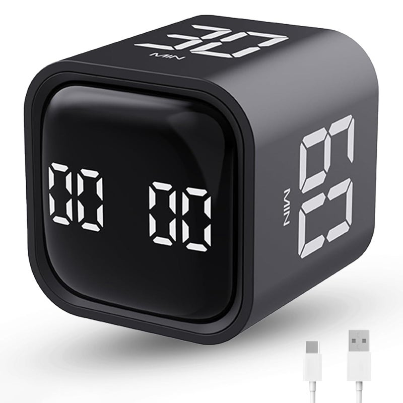 Productivity Timer Flip Gravity Sensor Cube Timer Countdown CountupMute Vibrate Sound5103060min Custom Timing Perfect for ADHDWorkLearningKitchen Cooking 1Black
