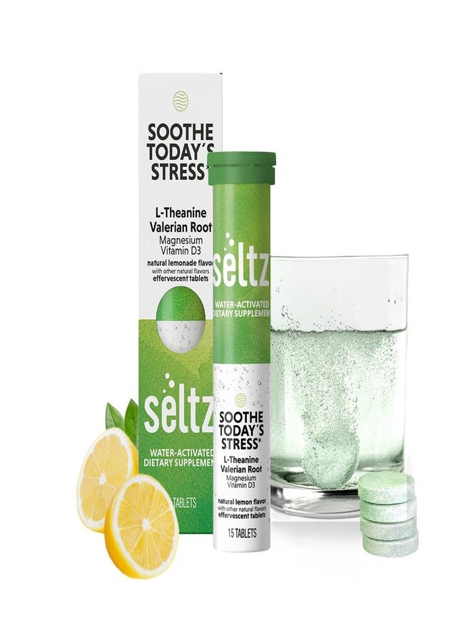 Seltz سيلتز® تهدئة التوتر اليوم - فيتامينات فوارة للاسترخاء والتركيز مع إل-ثيانين والمغنيسيوم وفيتامين د3 - بنكهة الليمون، بدون إضافة سكر، 15 قرصًا (عبوة واحدة) - Image 1