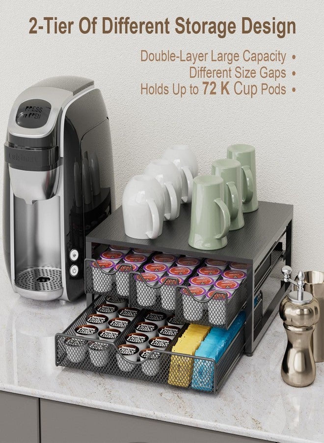 NEYCIL Coffee Pod Holder For Counter, 3 Pull-Out 72 K-Cup Holder Drawer, Wooden Cafe Pods Storage Organizer with Sliding Drawers for Coffee Station, Home, Kitchen, Office, Dorm (Black) - Image 5