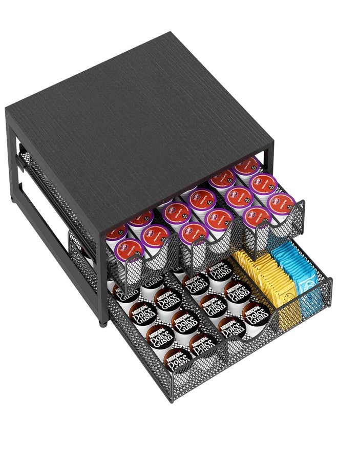 NEYCIL Coffee Pod Holder For Counter, 3 Pull-Out 72 K-Cup Holder Drawer, Wooden Cafe Pods Storage Organizer with Sliding Drawers for Coffee Station, Home, Kitchen, Office, Dorm (Black) - Image 1