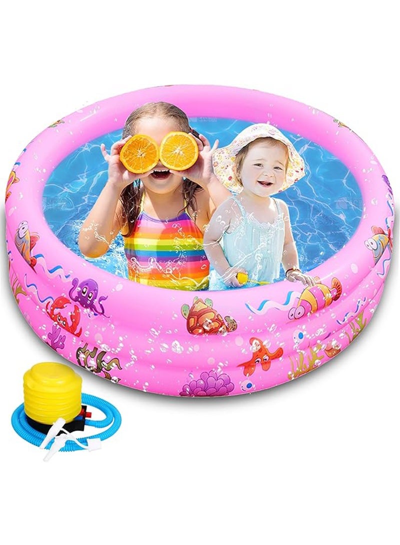 Topyich Round Baby Pool, Inflatable Swimming Pool for Kids,Portable Cartoon Kids Pool with Little Pump,Kiddie Paddling Pool for Home Outdoor(Pink, Random Pattern) - Image 5