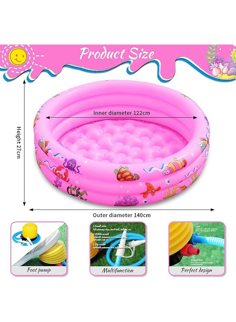Topyich Round Baby Pool, Inflatable Swimming Pool for Kids,Portable Cartoon Kids Pool with Little Pump,Kiddie Paddling Pool for Home Outdoor(Pink, Random Pattern) - Image 2