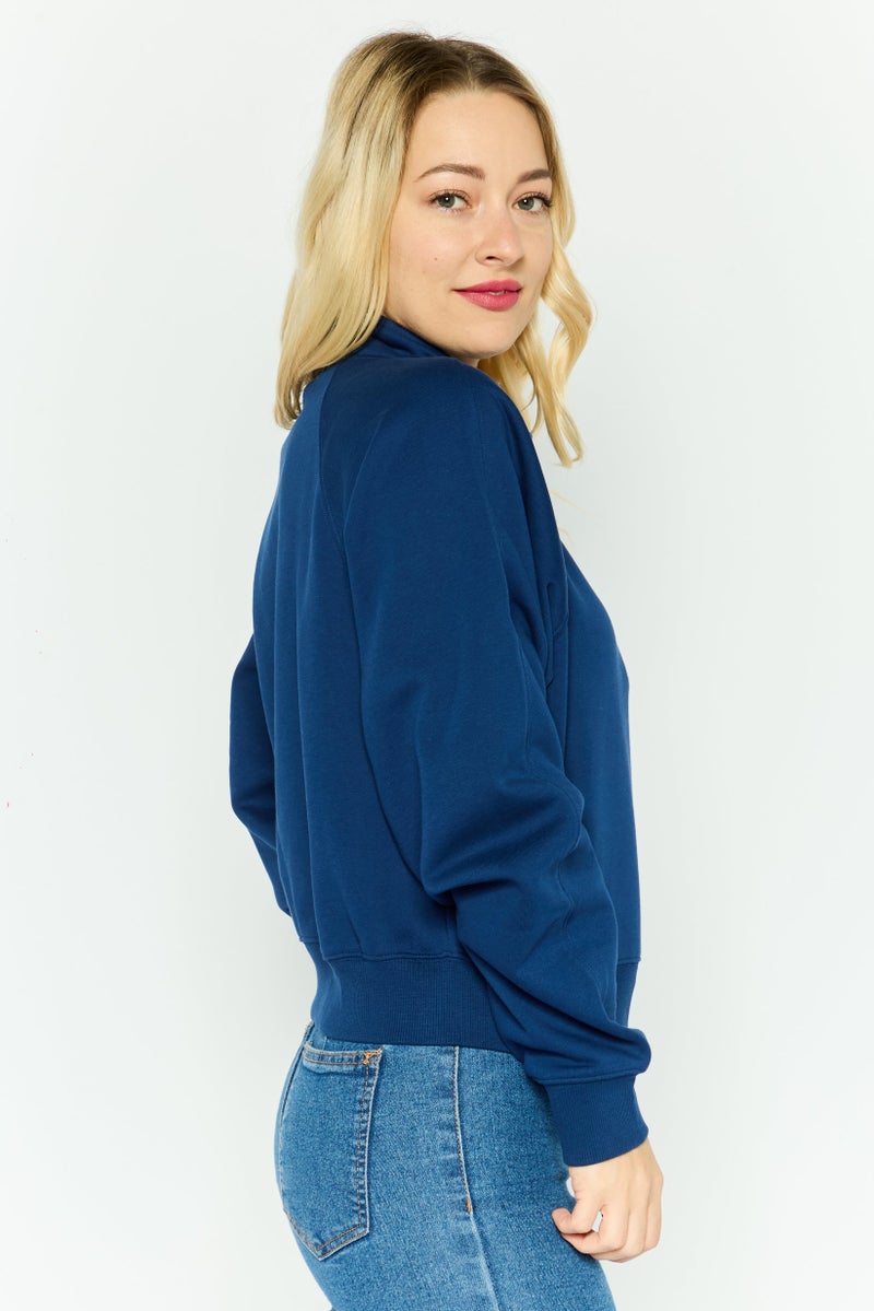 ESPRIT سويت شيرت نسائي بأكمام طويلة مزين بياقة مرتفعة، أزرق داكن - Image 2