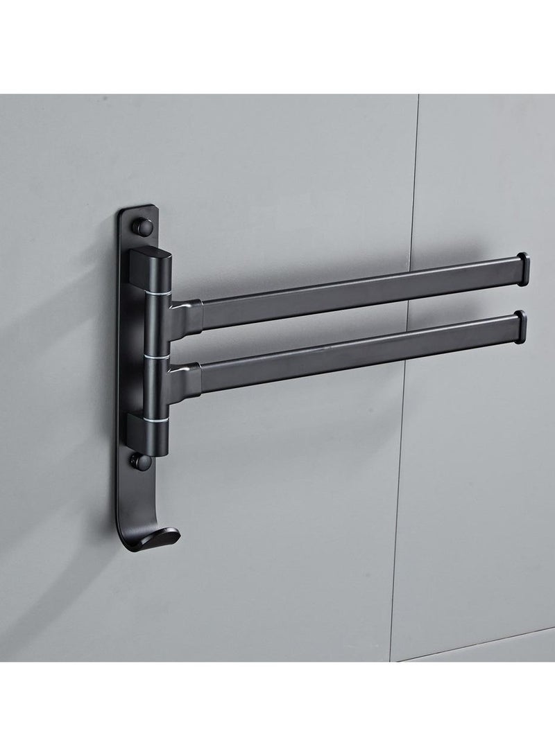 Loquat Space Aluminum Swivel Bathroom Towel Bar(5453B-2 Space Aluminum Black Adjustable Two-Bar Towel Bar) 