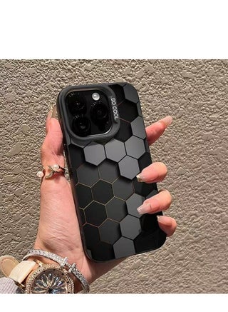 Black Matte Honeycomb Shockproof Case for iPhone 16 Pro
